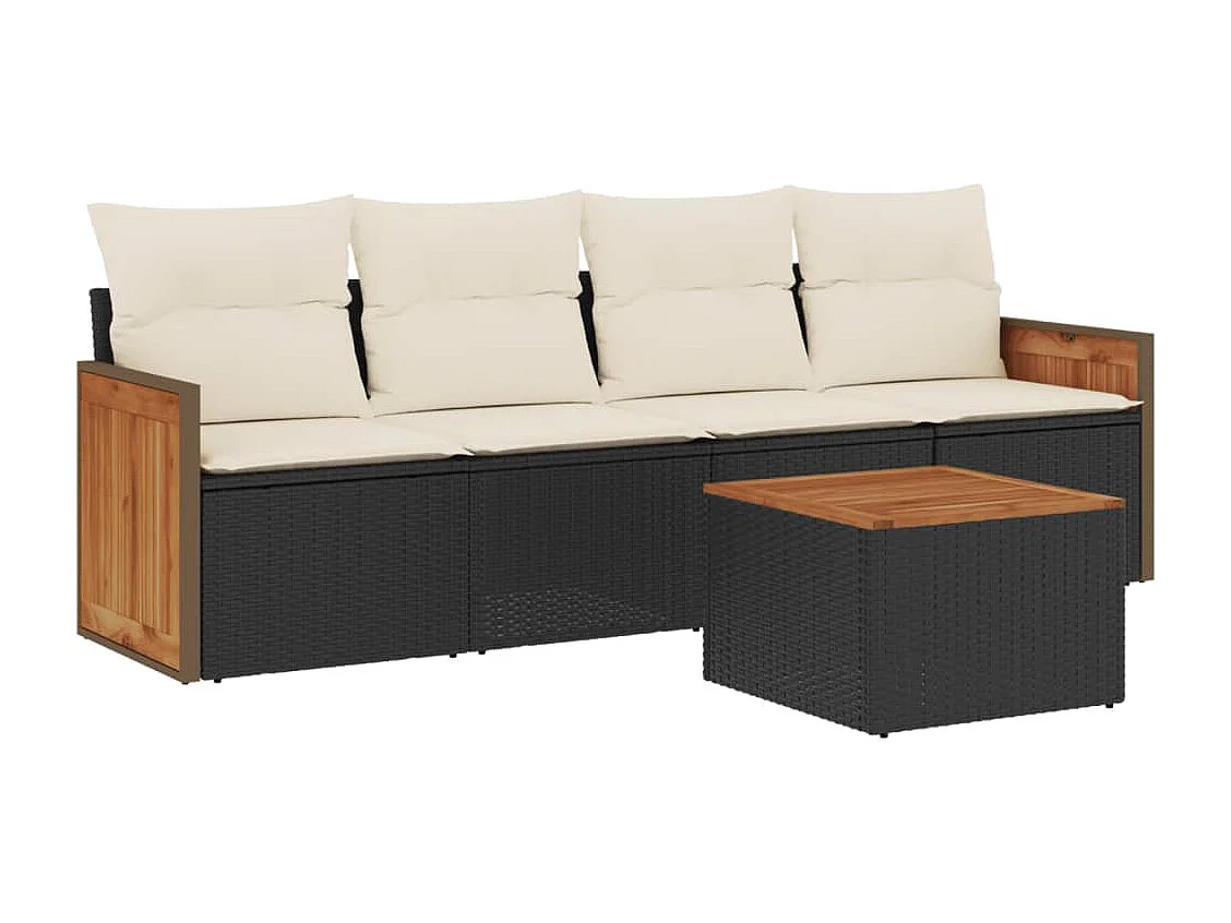 Salon de jardin 5 pcs avec coussins noir résine tressée FR79949