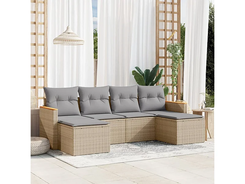 Conjunto de jardín con cojines beige mezcla 6 pzas ratán PE ES441290