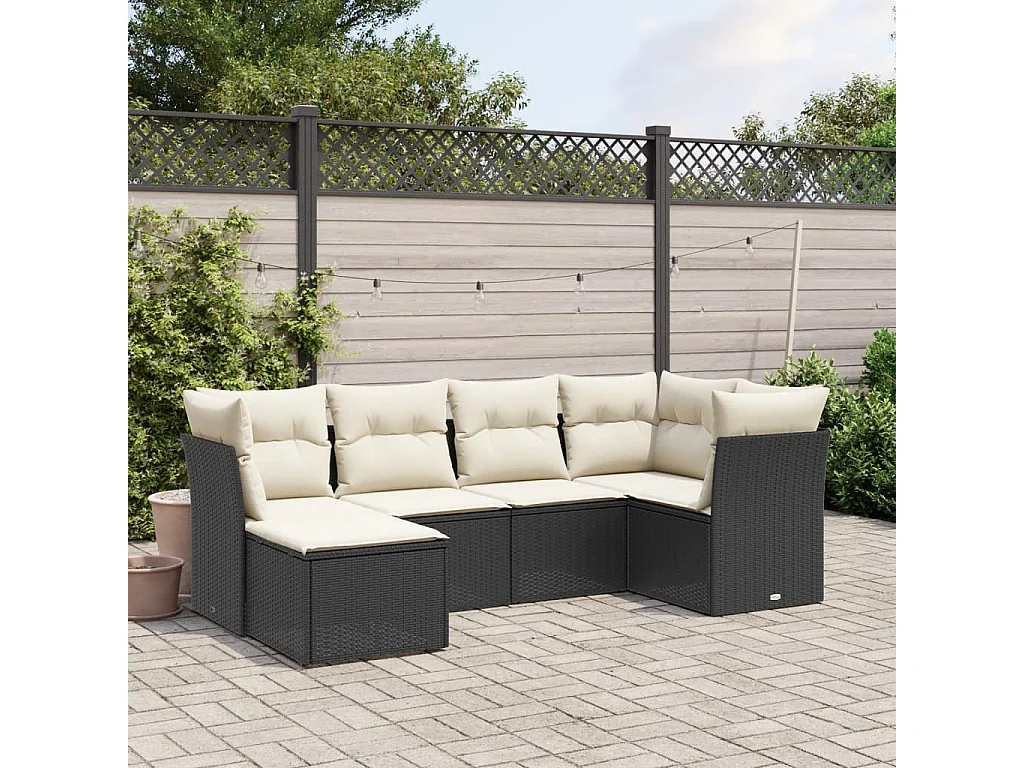 6 pcs conjunto sofás de jardim c/ almofadões vime PE preto PT453631