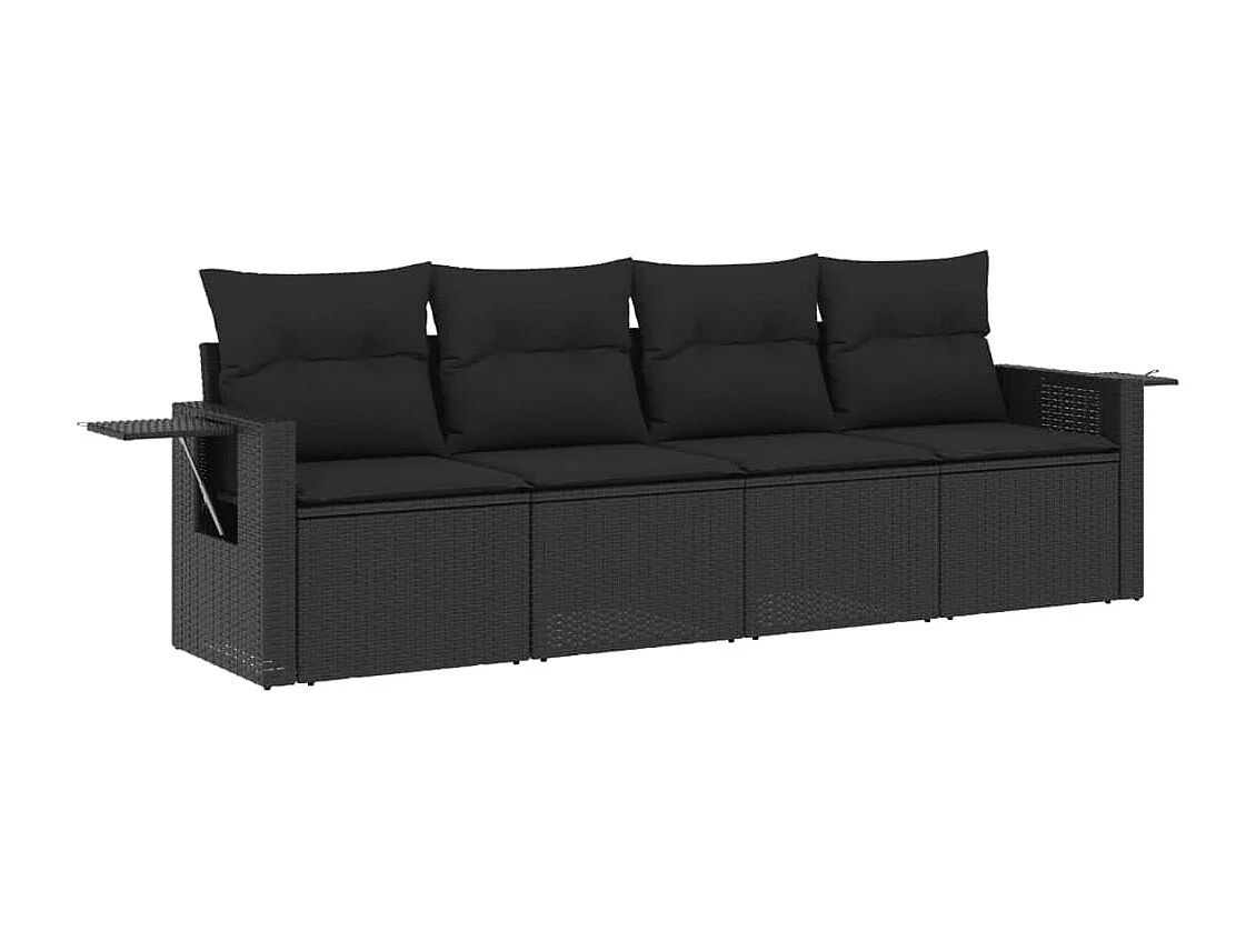 Salon de jardin 4 pcs avec coussins noir résine tressée FR27770