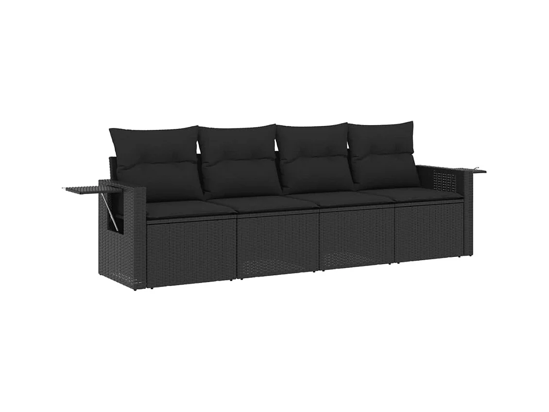 Salon de jardin 4 pcs avec coussins noir résine tressée FR27770