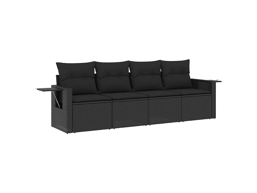 Salon de jardin 4 pcs avec coussins noir résine tressée FR27770