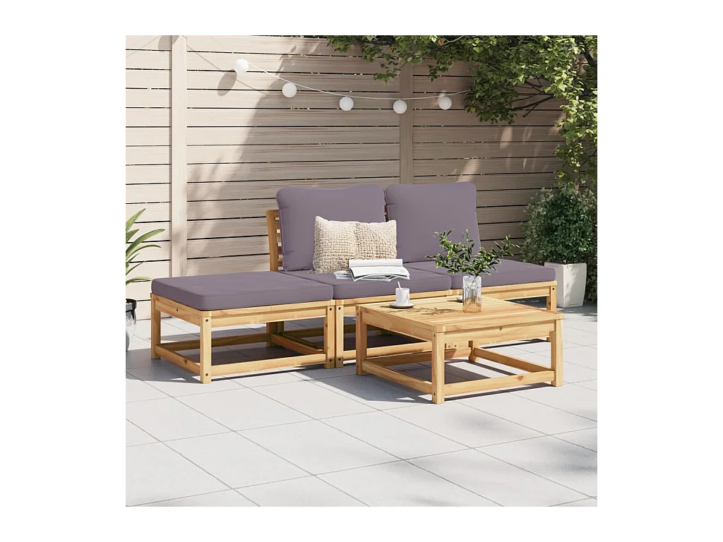 4-delige Loungeset met kussens massief acaciahout BE937662