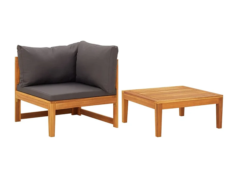 Salon de jardin 2 pcs avec coussins gris foncé Bois d'acacia FR35032