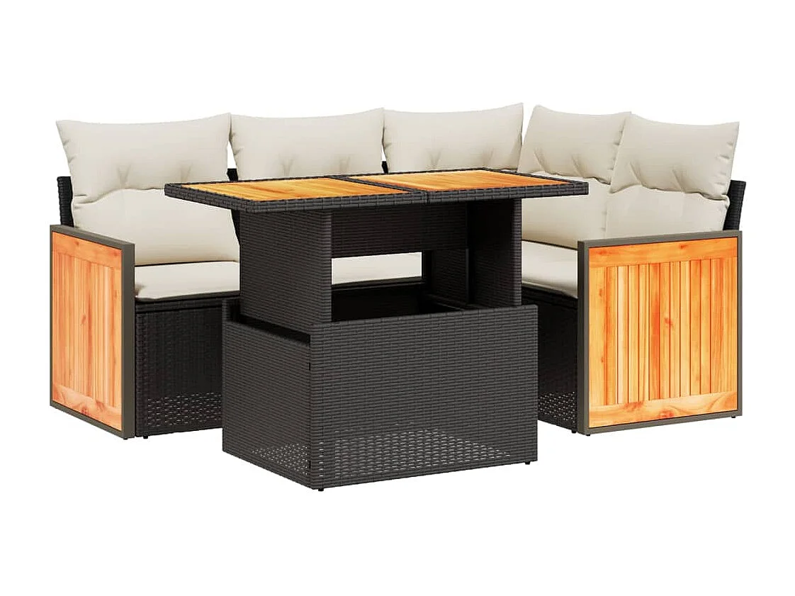 5 pcs conjunto sofás de jardim com almofadões vime PE preto PT561019