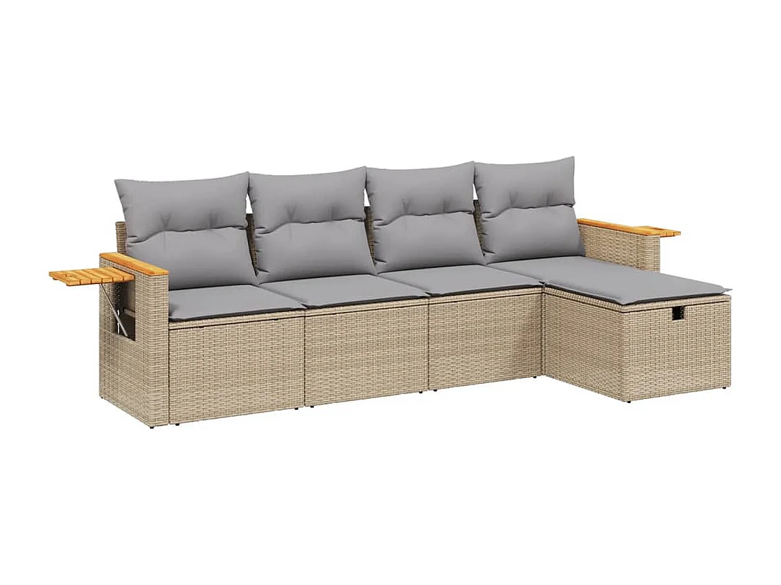 5-delige Loungeset met kussens poly rattan gemengd beige BE858958
