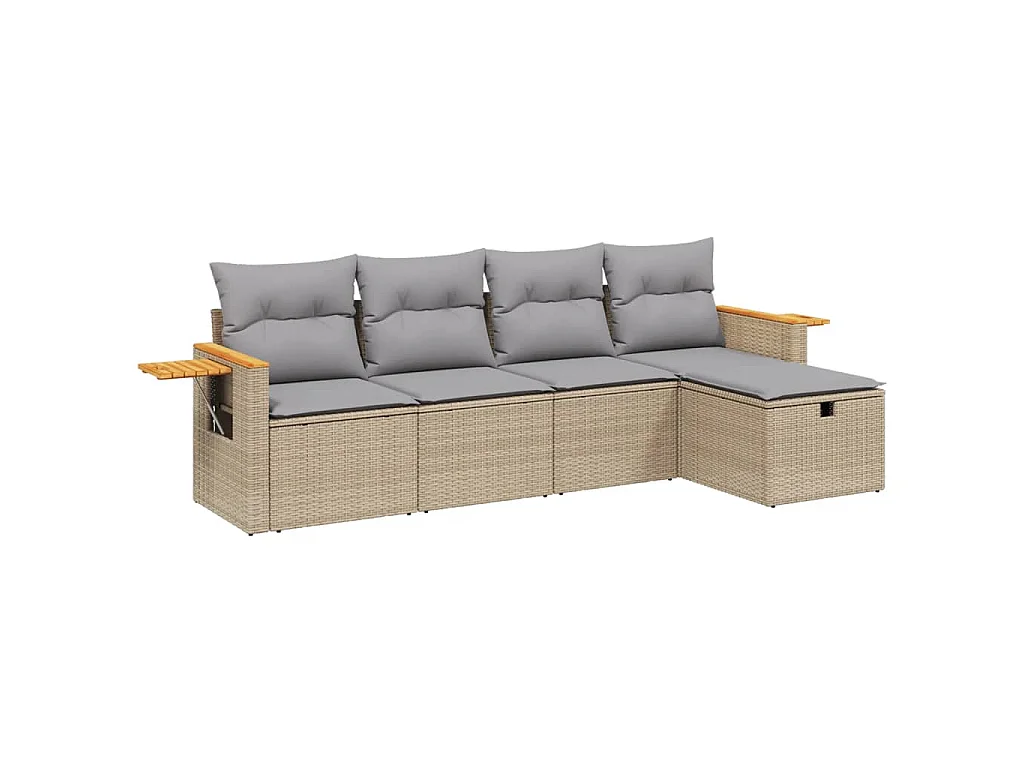 Conjunto de jardín con cojines beige mezcla 5 pzas ratán PE ES942235