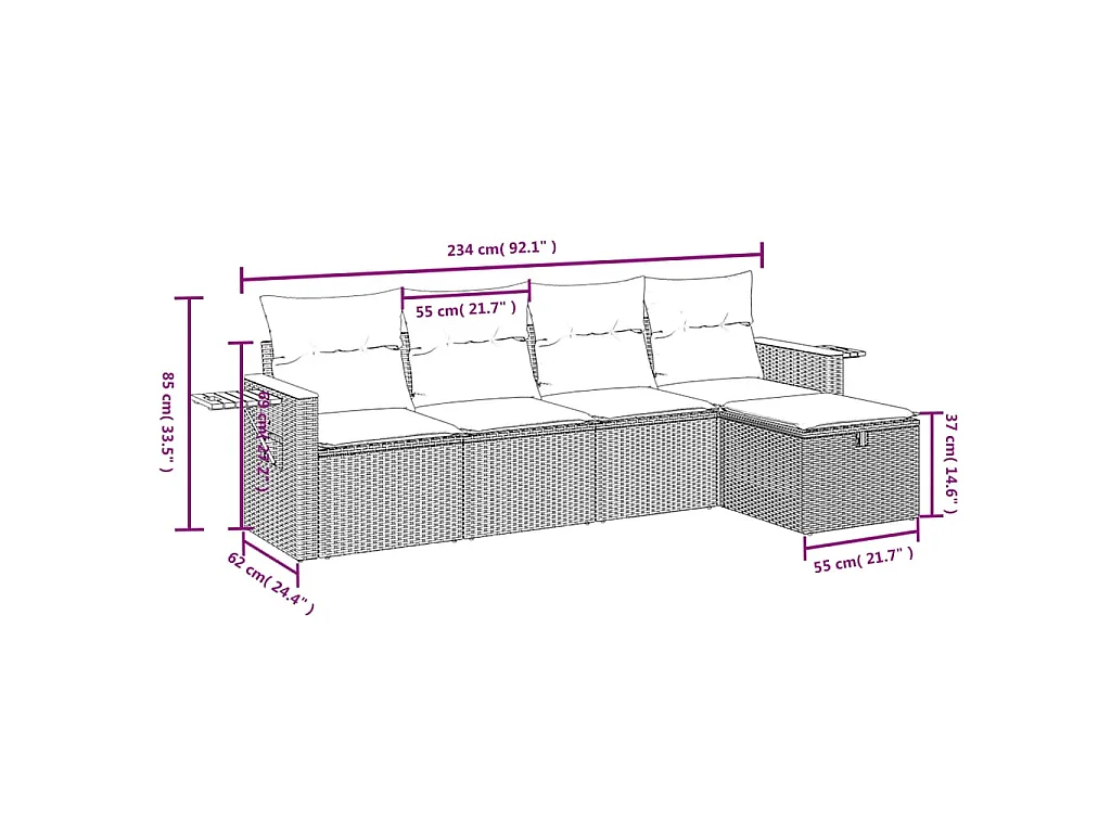 Conjunto de jardín con cojines beige mezcla 5 pzas ratán PE ES942235