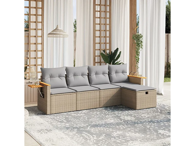 5-delige Loungeset met kussens poly rattan gemengd beige BE858958
