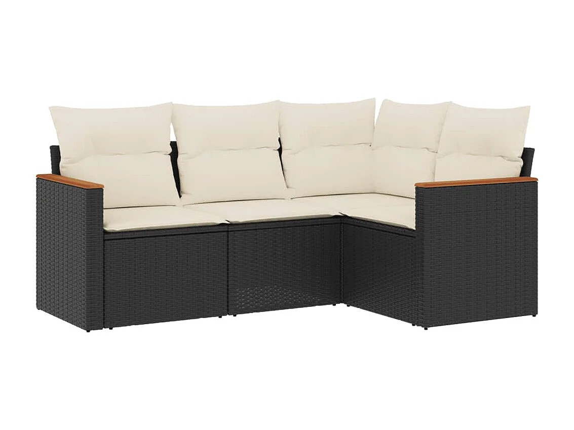 Salon de jardin 4 pcs avec coussins noir résine tressée FR78626