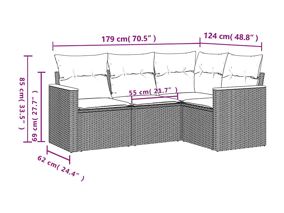 Salon de jardin 4 pcs avec coussins noir résine tressée FR78626