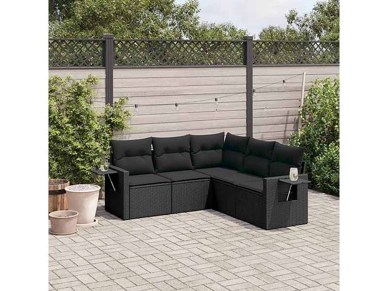 5 pcs conjunto sofás de jardim com almofadões vime PE preto PT576518