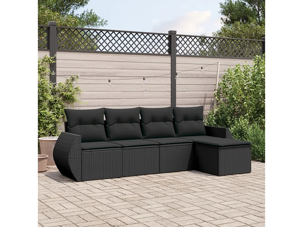 Salon de jardin 5 pcs avec coussins noir résine tressée FR81580