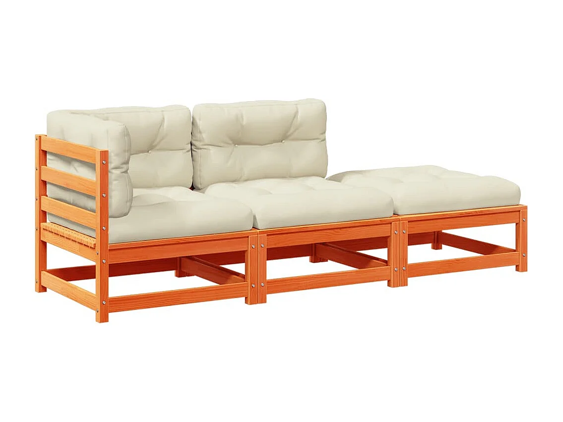 Conjunto de jardín 3 pzas con cojines madera pino marrón cera ES278146