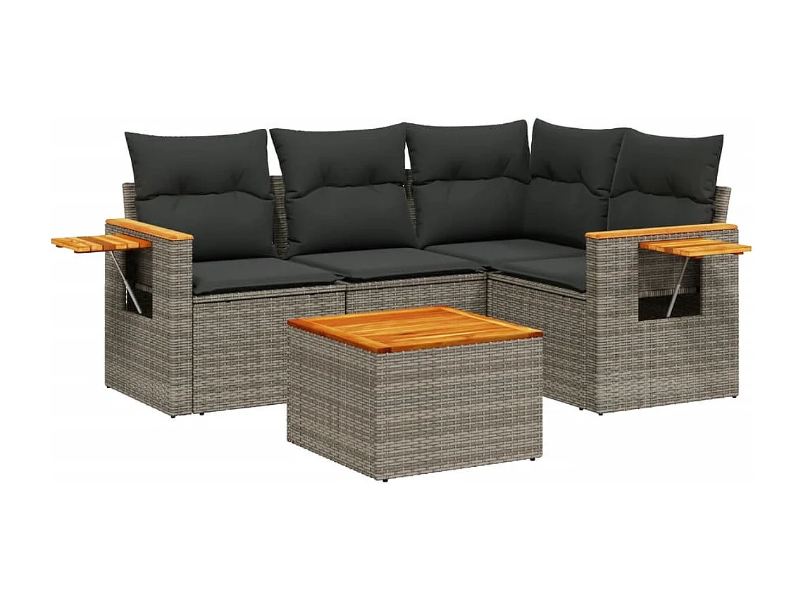 5-delige Loungeset met kussens poly rattan grijs BE142175