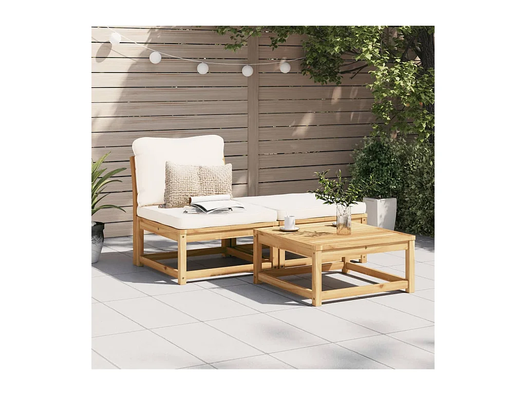 3 pcs conjunto lounge de jardim c/ almofadões acácia maciça PT378291