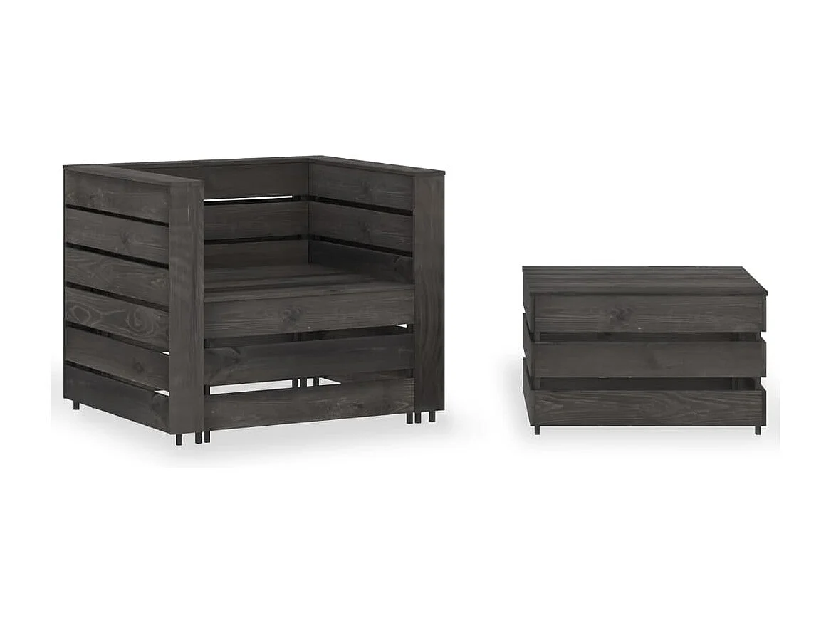 2 pcs conjunto lounge jardim em paletes pinho impregnado cinza PT227893