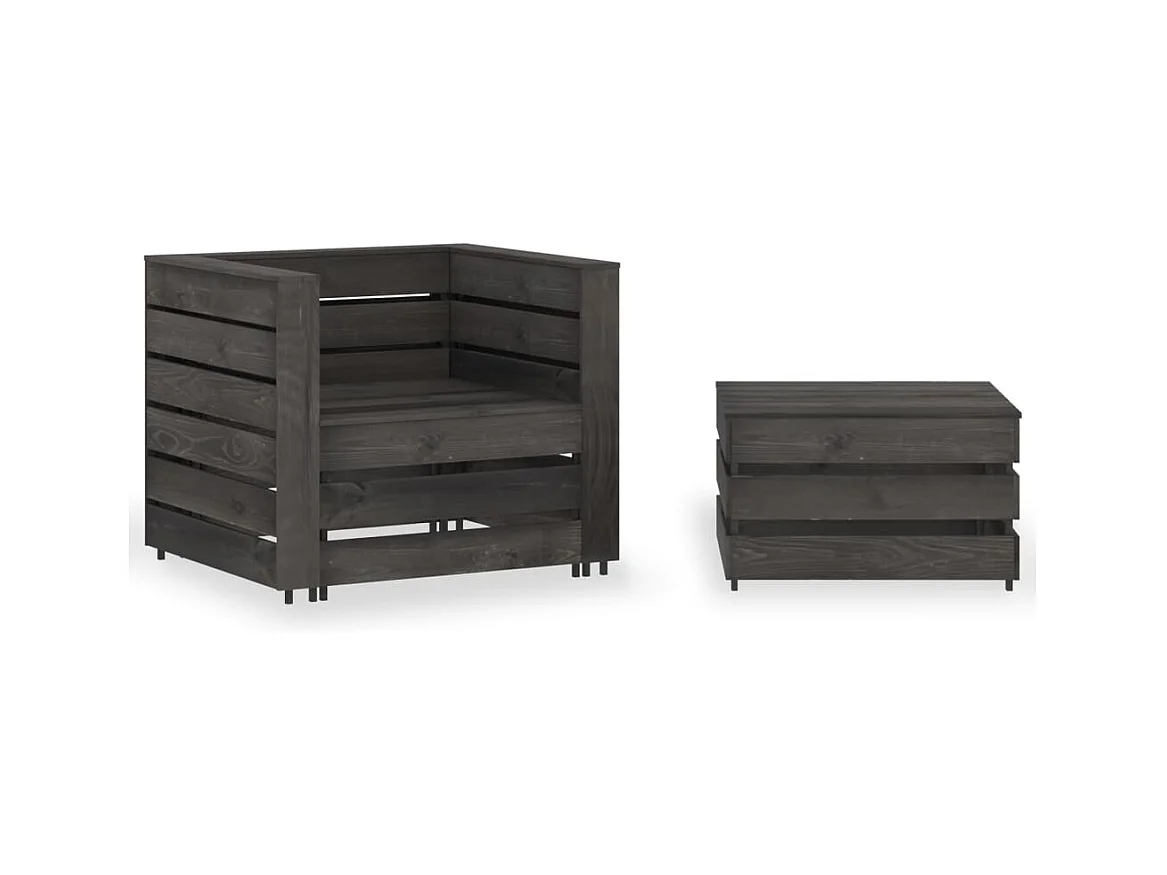 Salon de jardin palette 2 pcs Bois de pin imprégné de gris FR55622