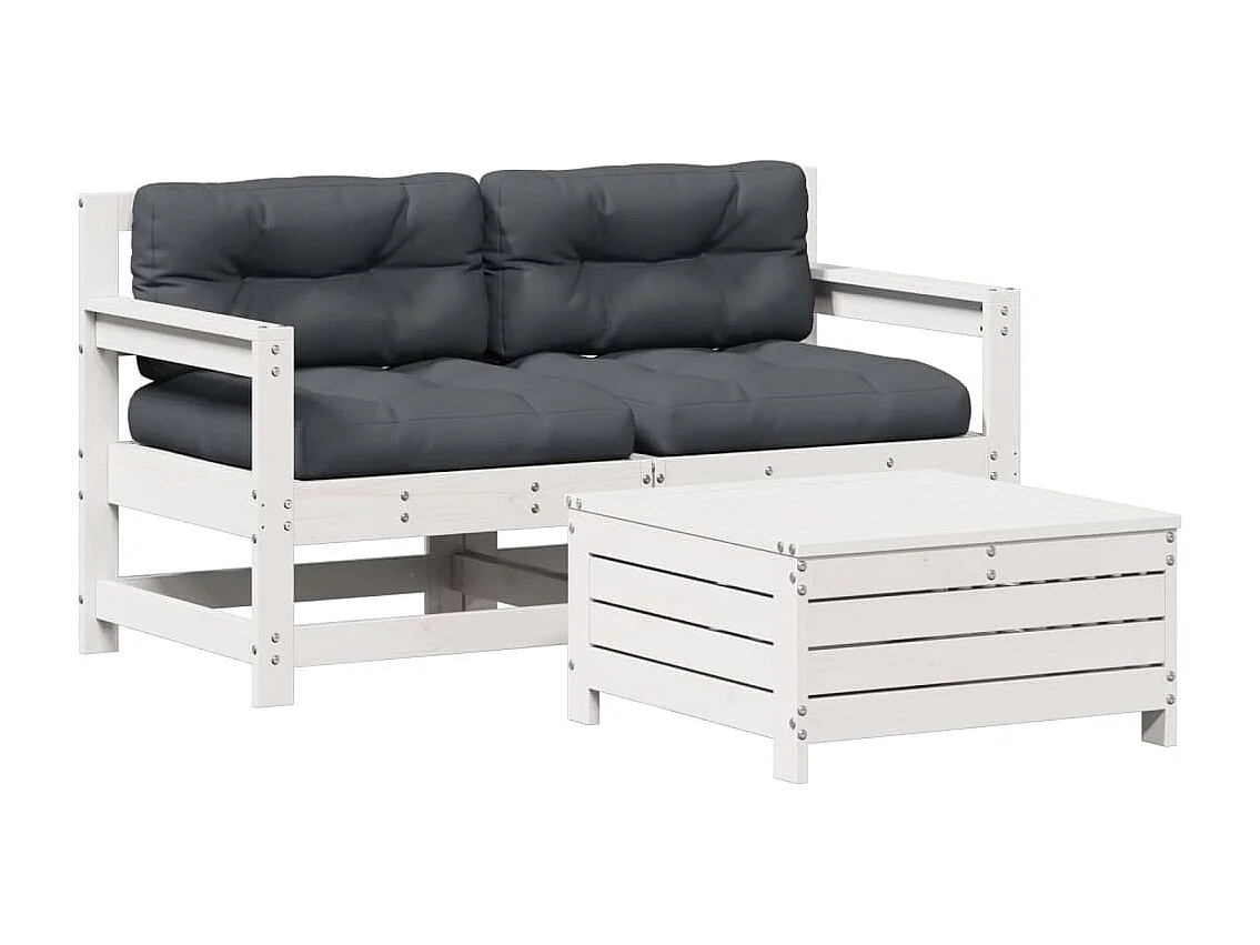 Salon de jardin 3 pcs avec coussins blanc bois de pin massif FR92468