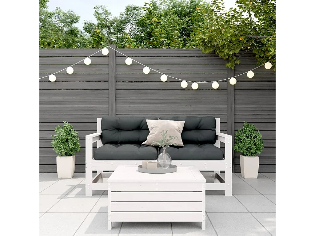 Salon de jardin 3 pcs avec coussins blanc bois de pin massif FR92468
