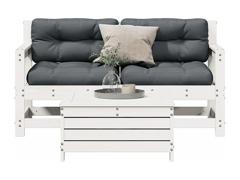 Salon de jardin 3 pcs avec coussins blanc bois de pin massif FR92468