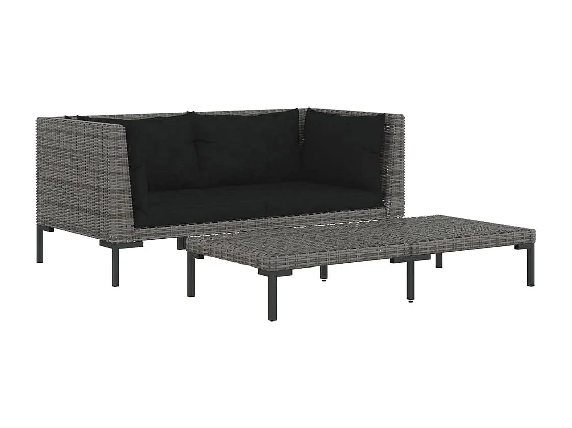 Salon de jardin 3 pcs Gris foncé Résine tressée demi-ronde FR82806