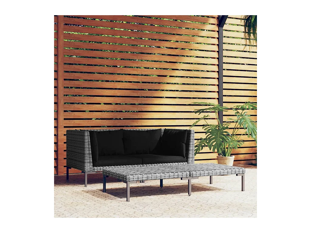 Salon de jardin 3 pcs Gris foncé Résine tressée demi-ronde FR82806