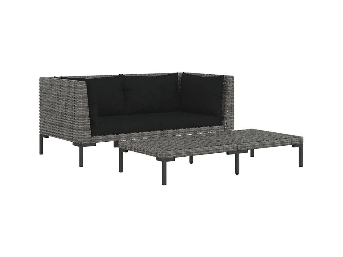 Salon de jardin 3 pcs Gris foncé Résine tressée demi-ronde FR82806