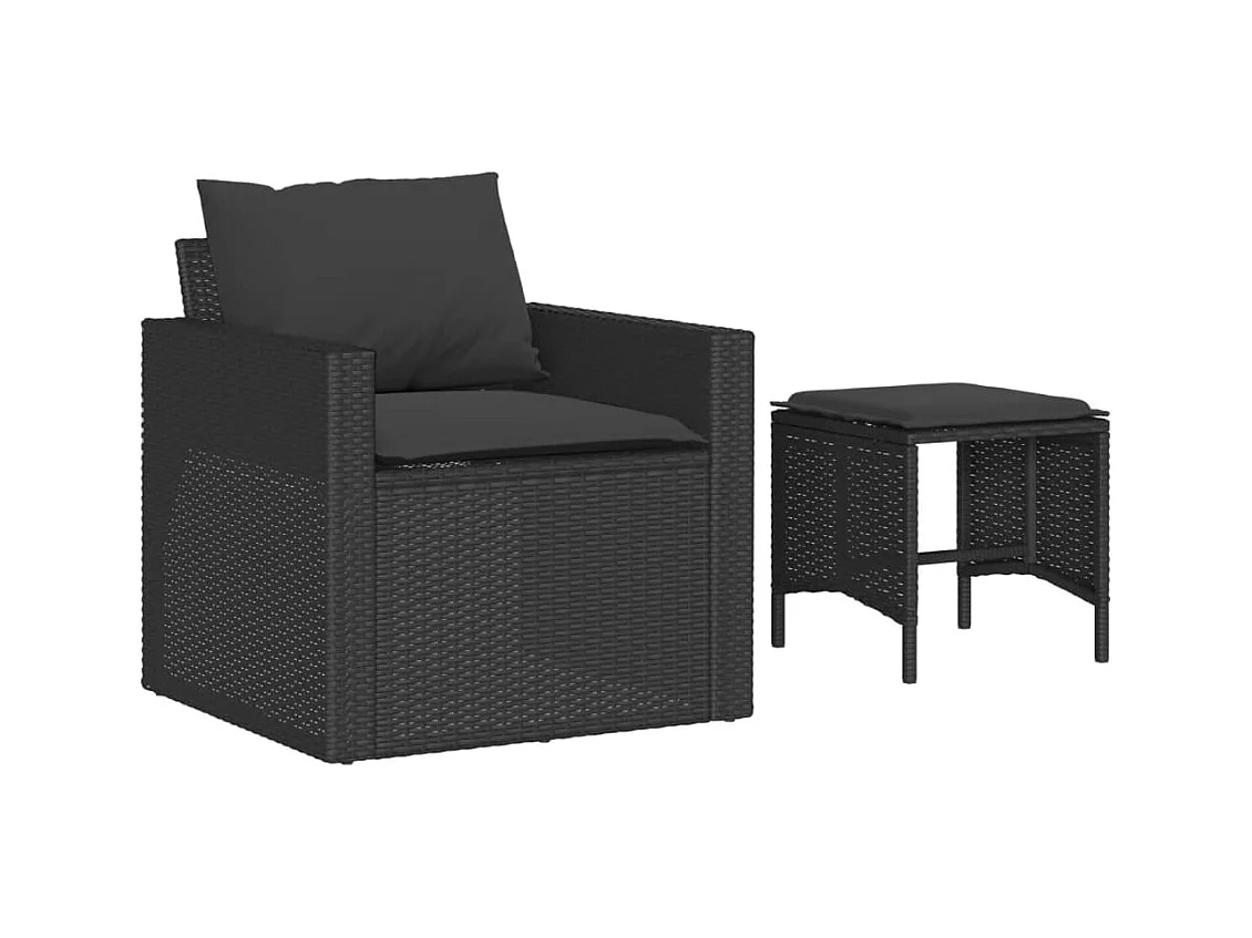 Conjunto de jardín 4 pzas con cojines ratán sintético negro ES643164