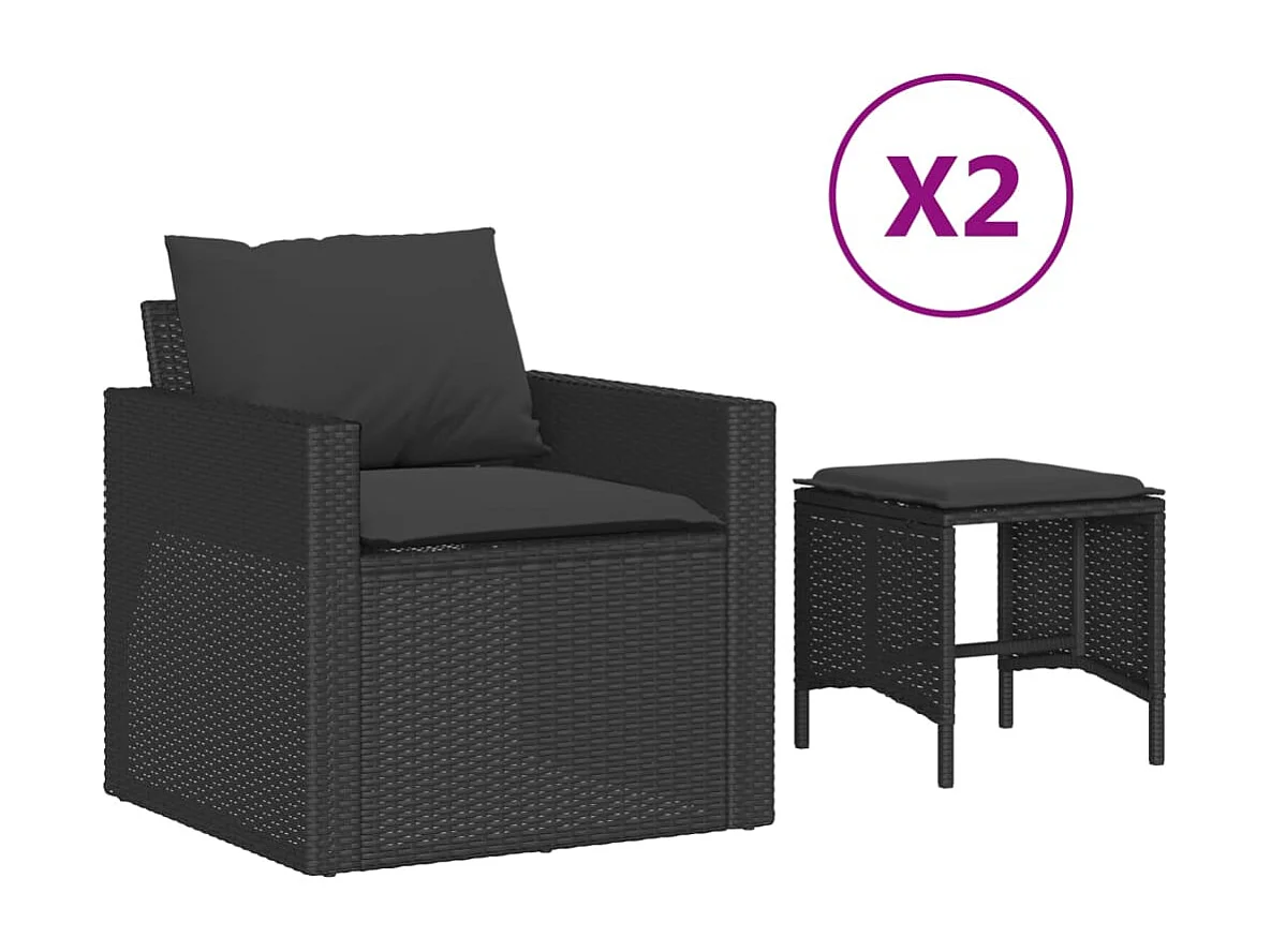 4 pcs conjunto de sofás para jardim c/ almofadões vime PE preto PT502556