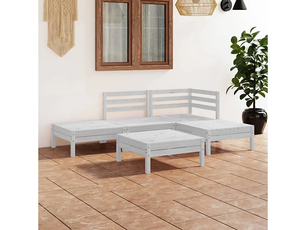 5-delige Loungeset massief grenenhout wit BE839209