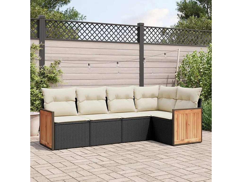 Salon de jardin 5 pcs avec coussins noir résine tressée FR78241