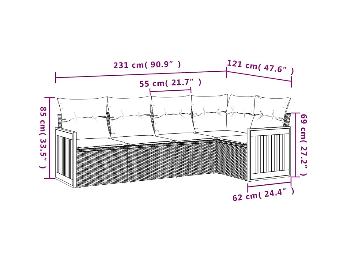 Salon de jardin 5 pcs avec coussins noir résine tressée FR78241