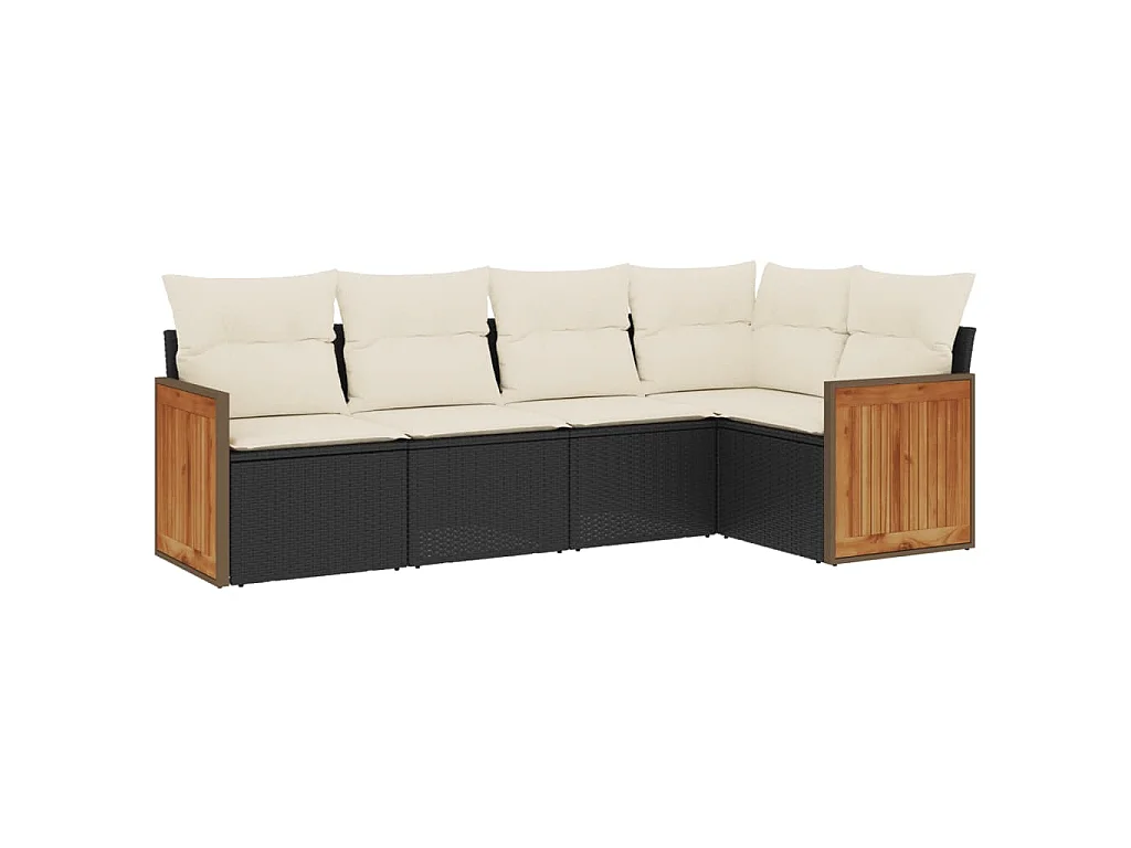 Salon de jardin 5 pcs avec coussins noir résine tressée FR78241
