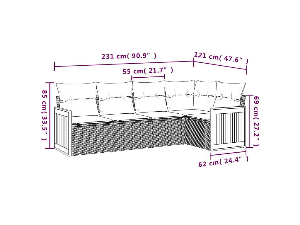 Salon de jardin 5 pcs avec coussins noir résine tressée FR78241