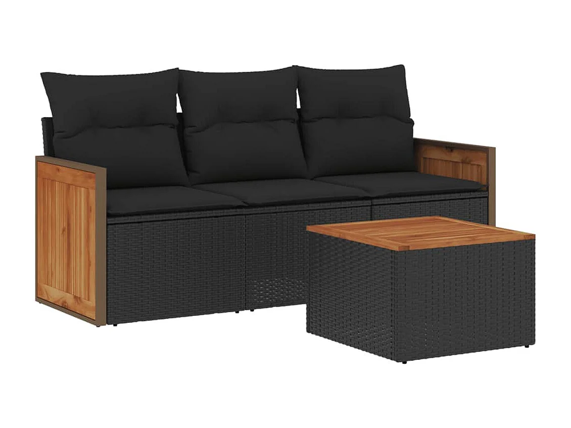4-delige Loungeset met kussens poly rattan zwart BE696227