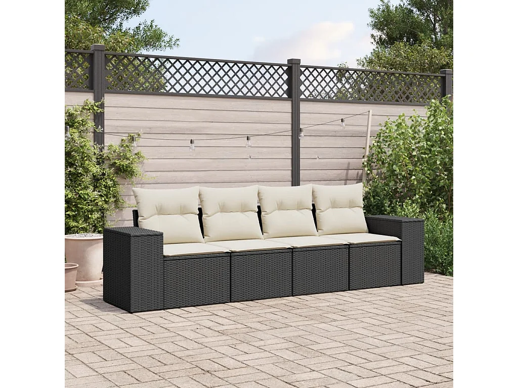 4-delige Loungeset met kussens poly rattan zwart BE764126