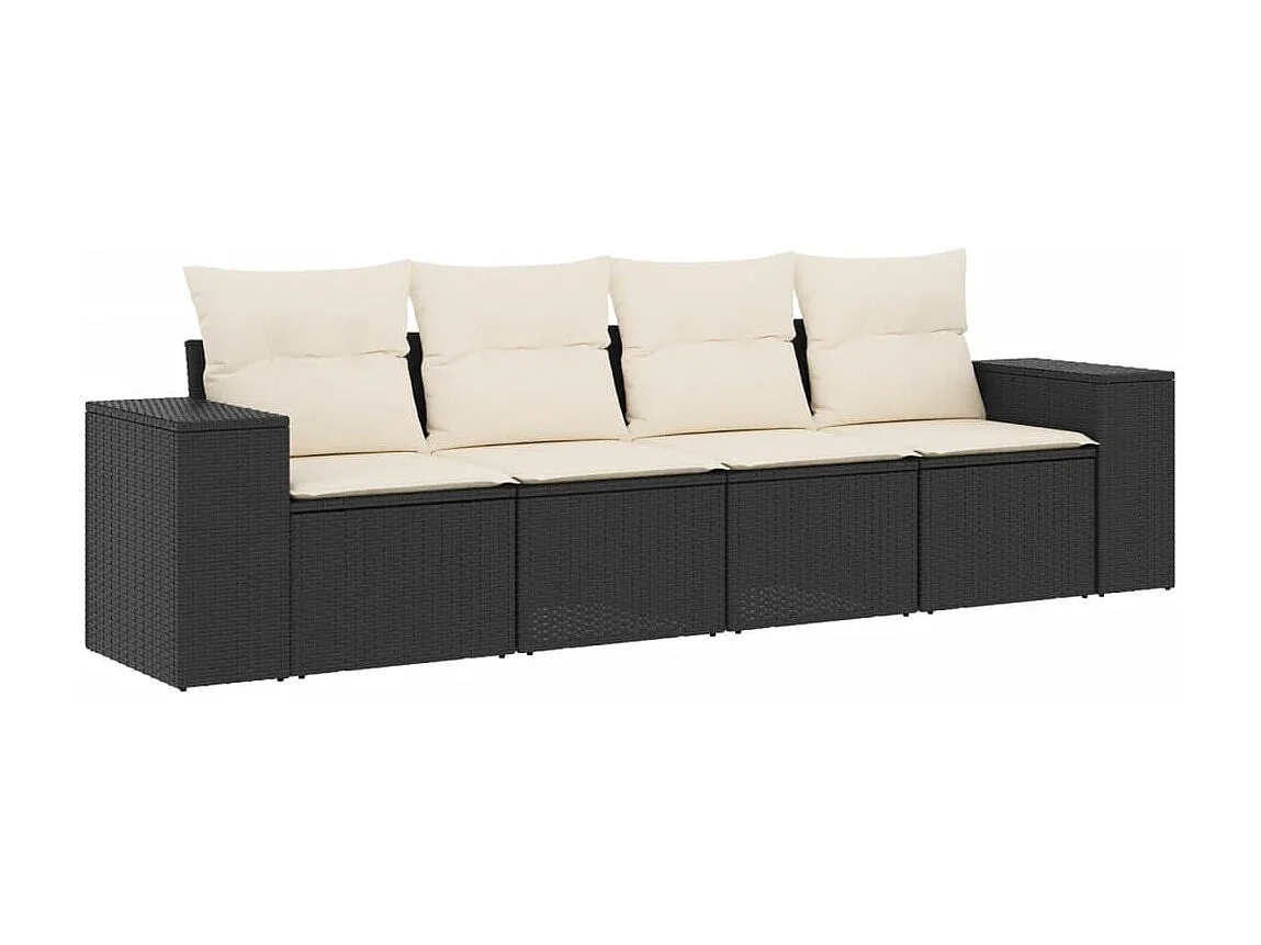 4-delige Loungeset met kussens poly rattan zwart BE764126