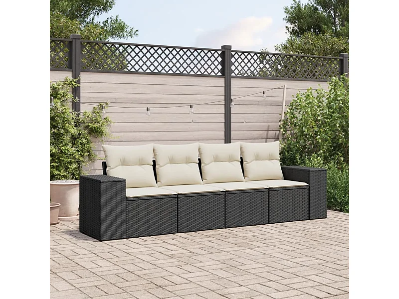 4-delige Loungeset met kussens poly rattan zwart BE764126
