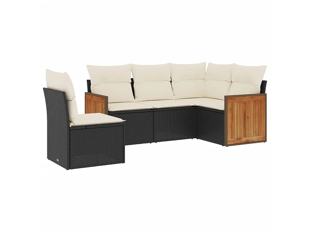 5-delige Loungeset met kussens poly rattan zwart BE329866