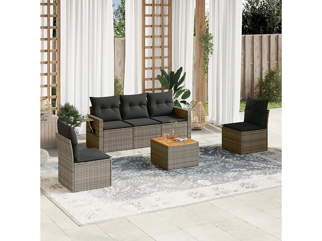 Conjunto de jardín 6 pzas y cojines ratán sintético gris ES773845