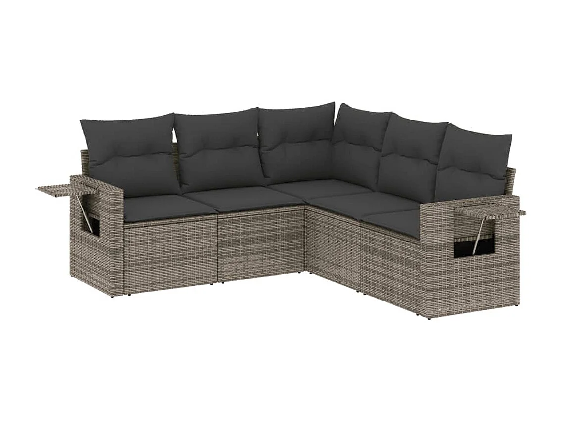 Conjunto de jardín con cojines 5 pzas ratán sintético gris ES882907