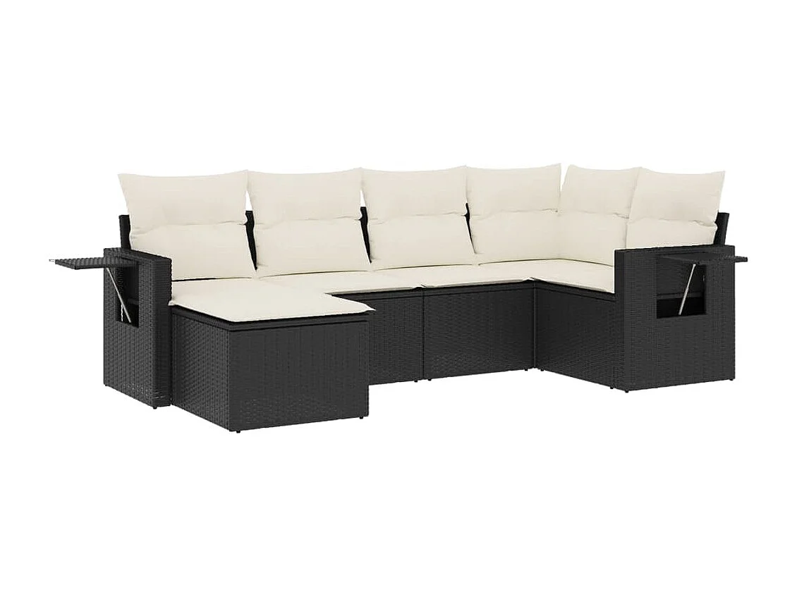 6 pcs conjunto sofás de jardim c/ almofadões vime PE preto PT322345