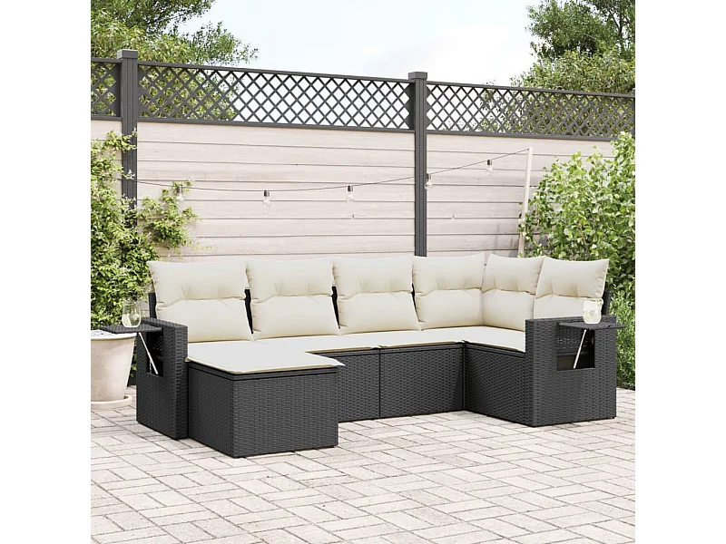 6 pcs conjunto sofás de jardim c/ almofadões vime PE preto PT322345