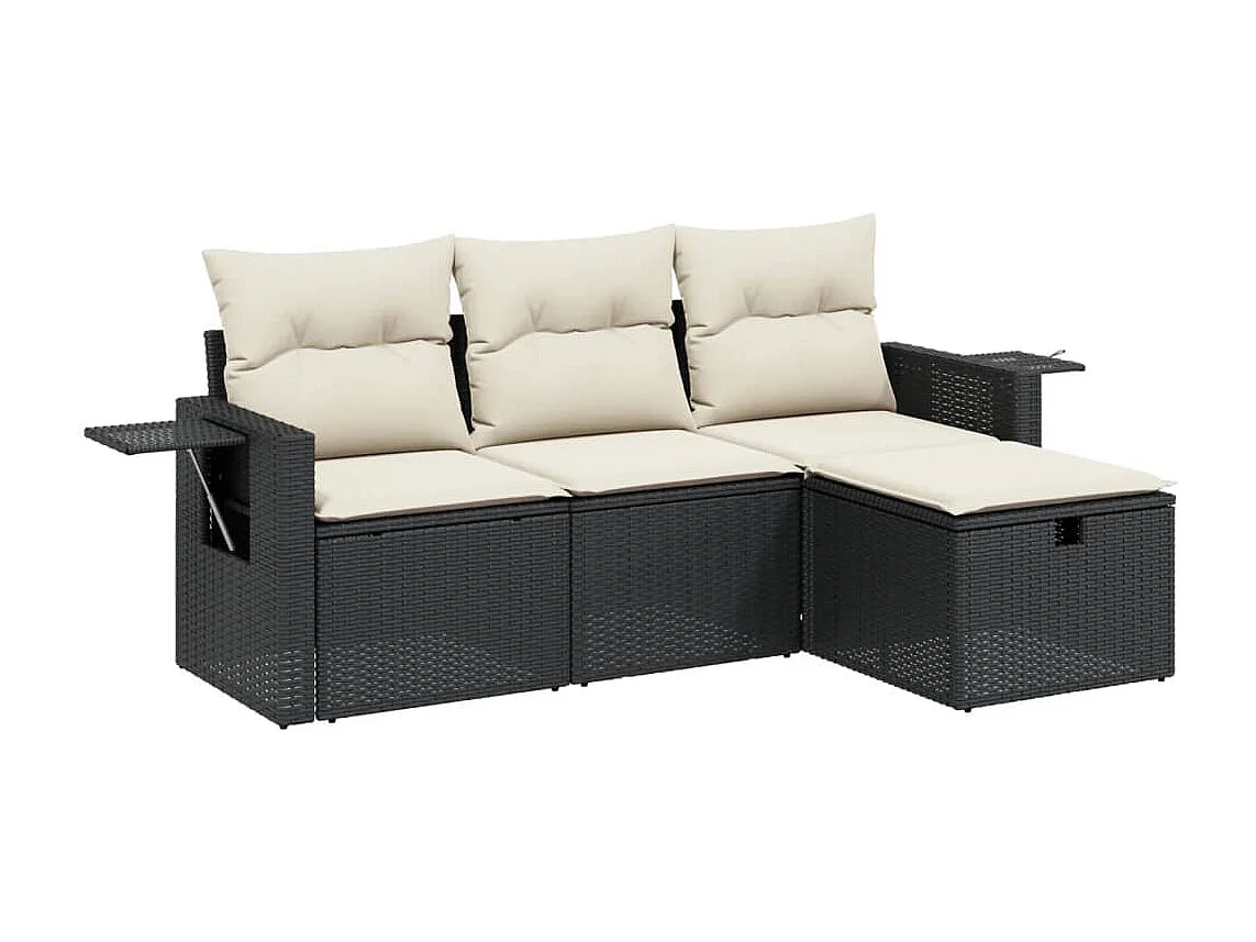 Salon de jardin 4 pcs avec coussins noir résine tressée FR12614