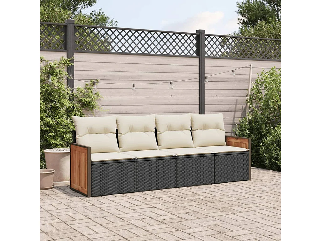 4-delige Loungeset met kussens poly rattan zwart BE581028