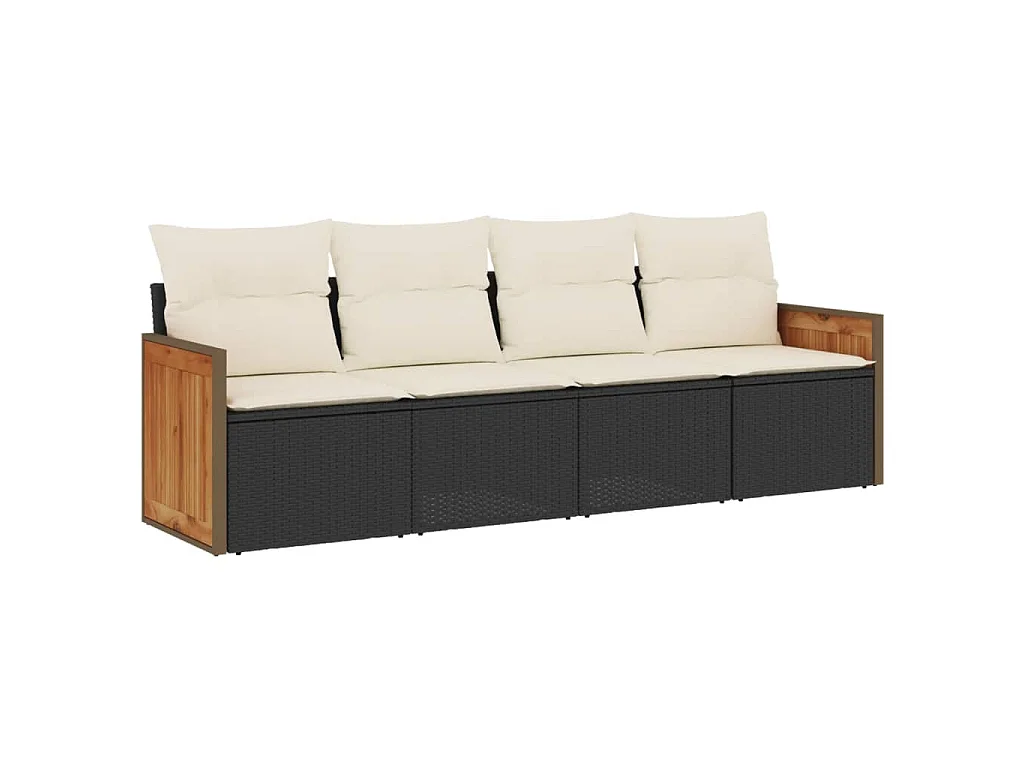 4-delige Loungeset met kussens poly rattan zwart BE581028