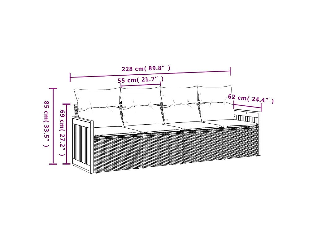 4-delige Loungeset met kussens poly rattan zwart BE581028