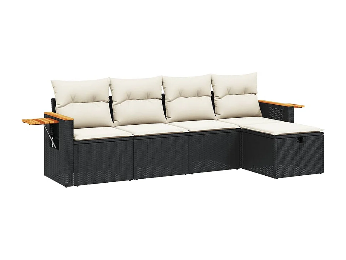 5 pcs conjunto sofás de jardim com almofadões vime PE preto PT581950