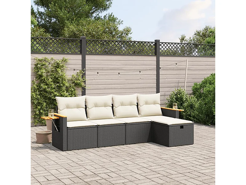 5 pcs conjunto sofás de jardim com almofadões vime PE preto PT581950